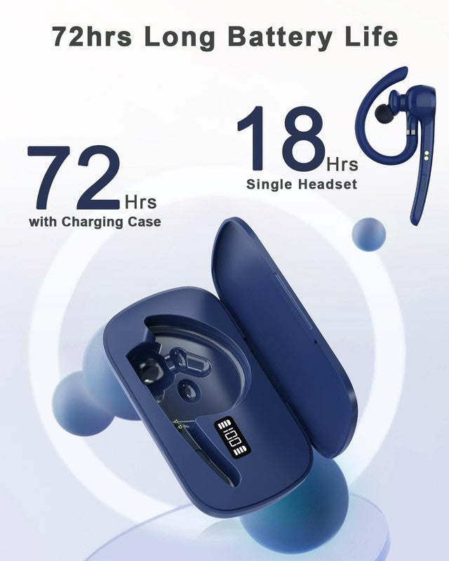 Bluetooth Headset V5.1 Wireless Earpiece 72H Talk 500mAh Case Hands Free Blue1