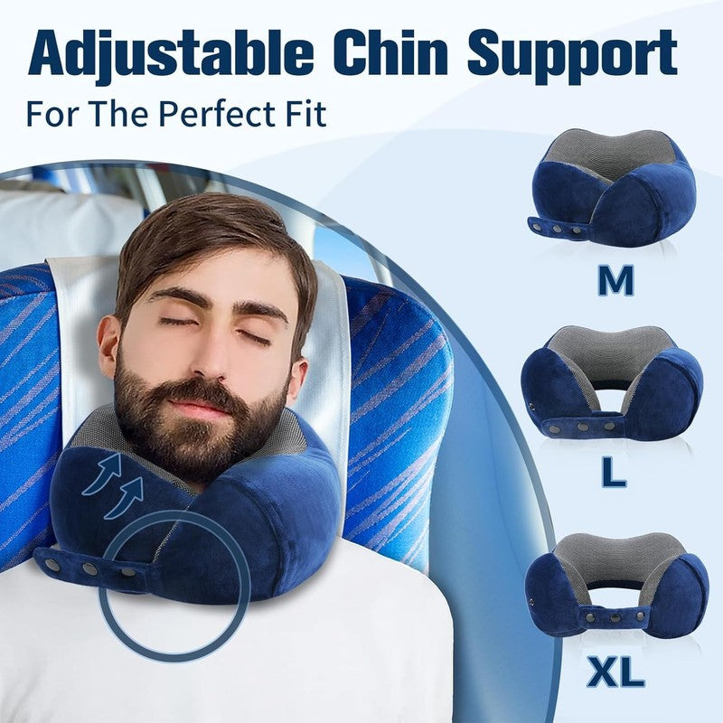 Adjustable Memory Foam Travel Neck Pillow Set w/ Eye Mask, Earplugs & Bag1