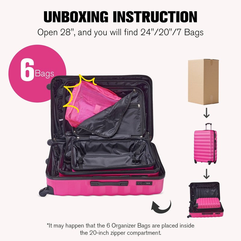 10 Piece Luggage Set Hardside Spinner Suitcase 28 24 20 Inch Backpack Rose Red3
