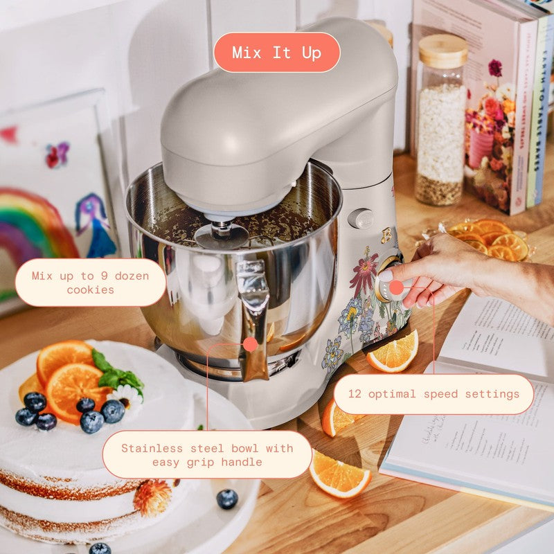Beautiful 5.3 QT Stand Mixer w/ Flat Beater, Whisk, Dough Hook by Drew Barrymore3