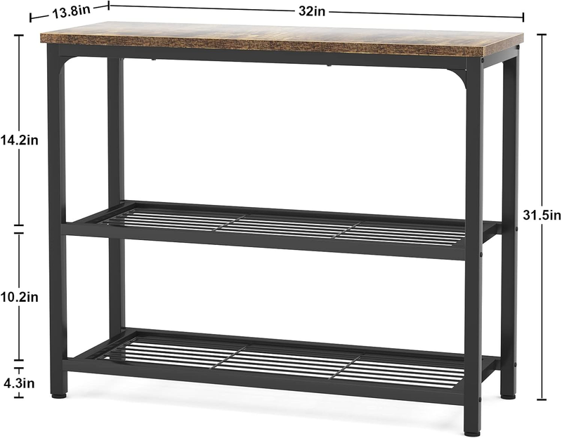 32" Ecoprsio Industrial Console Table Sofa Table Double Mesh Shelves Rustic2