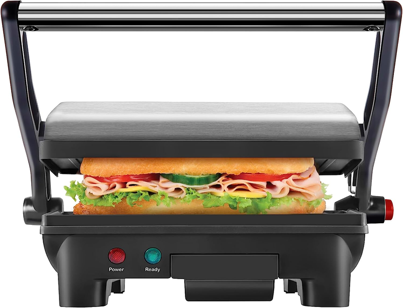 Electric Panini Press Grill Sandwich Maker Nonstick 180° Stainless Steel Black8
