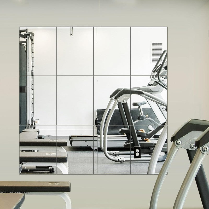 Home Gym Mirror Tiles, 12 Pcs Large Glass Wall Mirrors 16x12 for Gym Garage Room3