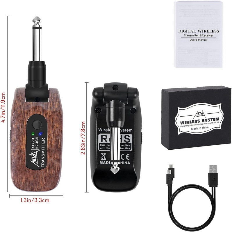 2.4GHz Wireless Guitar System Transmitter Receiver Rechargeable for Guitar/Bass1