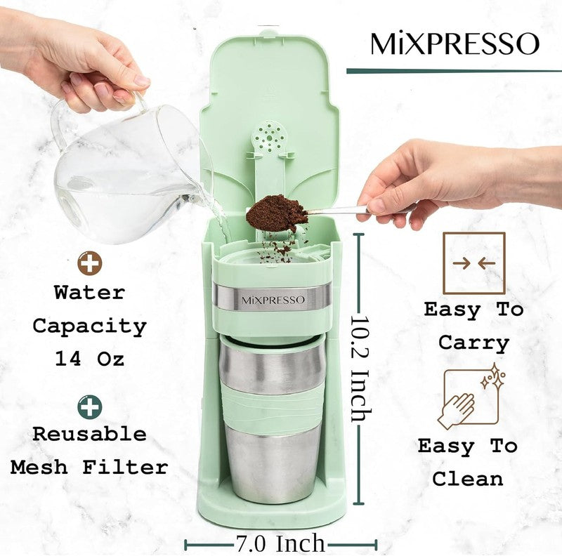 Green Single Serve Coffee Maker with 14Oz Travel Mug & Auto Shut Off1