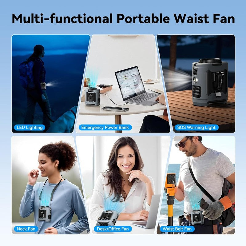 Portable Waist Clip Fan 12000mAh Rechargeable 6-Speed 30H Belt Fan5