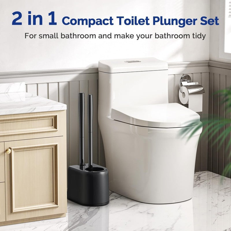 Toilet Plunger & Bowl Brush Combo Heavy Duty Rubber Deep Clean Black5