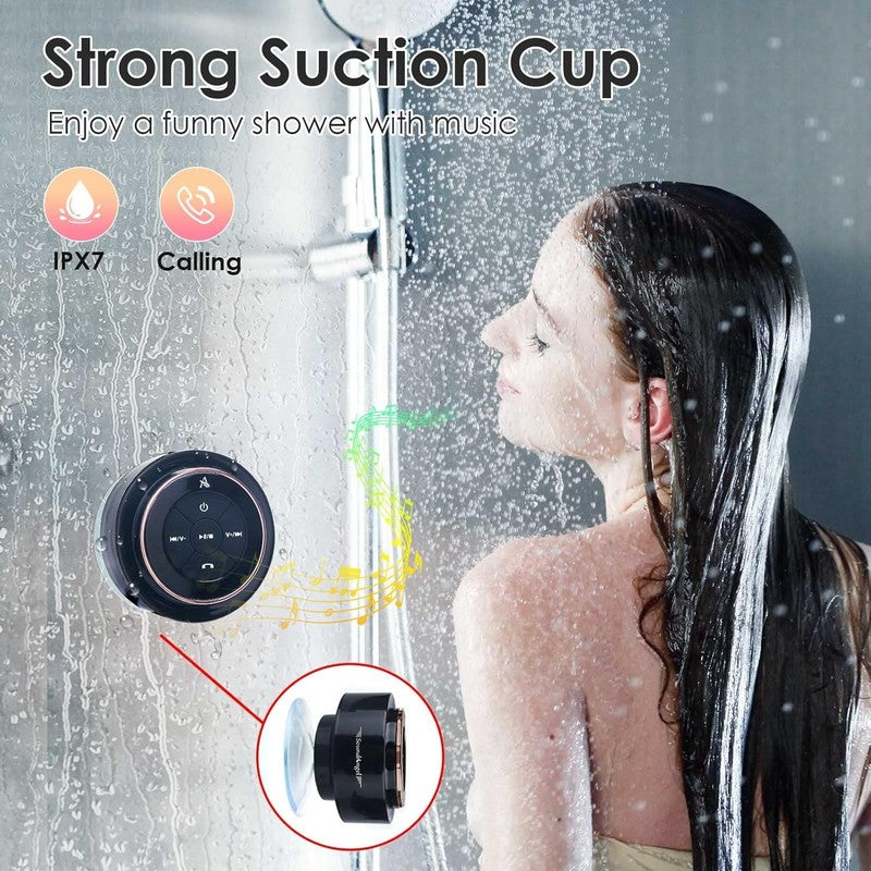 Soundangel Mate Shower Speaker, IPX7, Deep Bass, 12H Play, Mic, Rose Gold Gift2