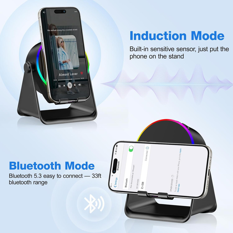 Wireless Induction Speaker, 5 in 1 Bluetooth Speaker with Cell Phone Stand, HD S3