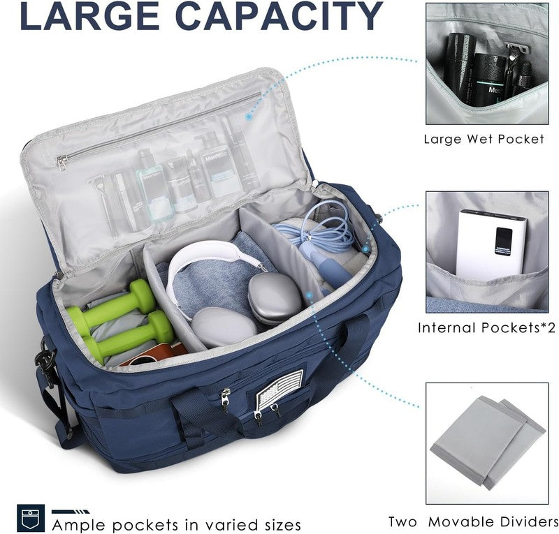 Travel Gym Tactical Duffle Bag Carry On w/ Shoe Compartment Wet Pocket Blue1
