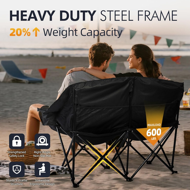 Double Camping Chair Loveseat 2-Person Oversized Folding Couch Heavy Duty 600LBS4