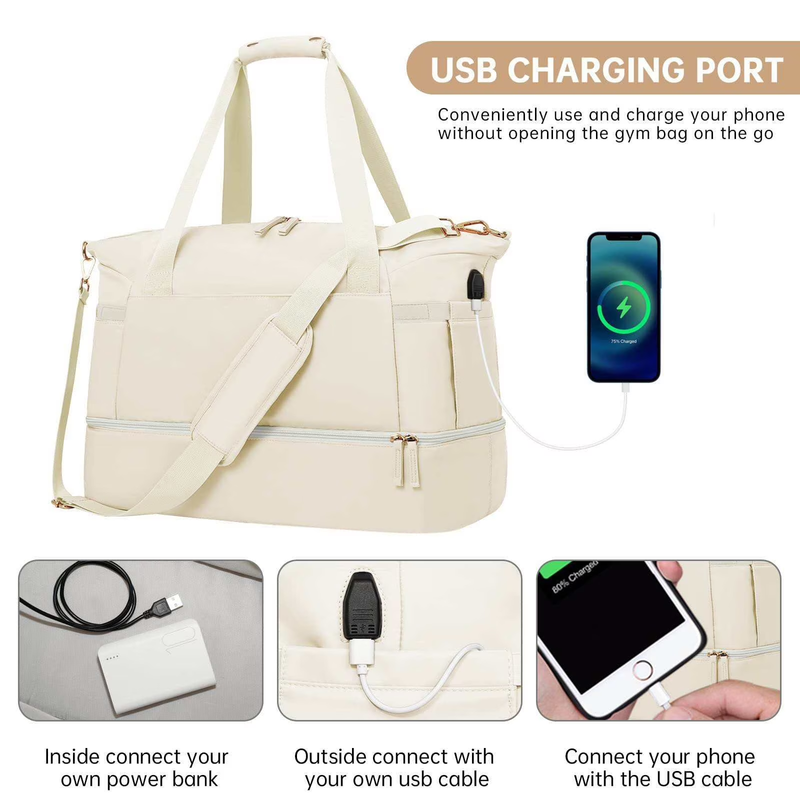 Travel Duffel Bag for Women Gym Bag with USB Charging Port Large Weekender Overn7