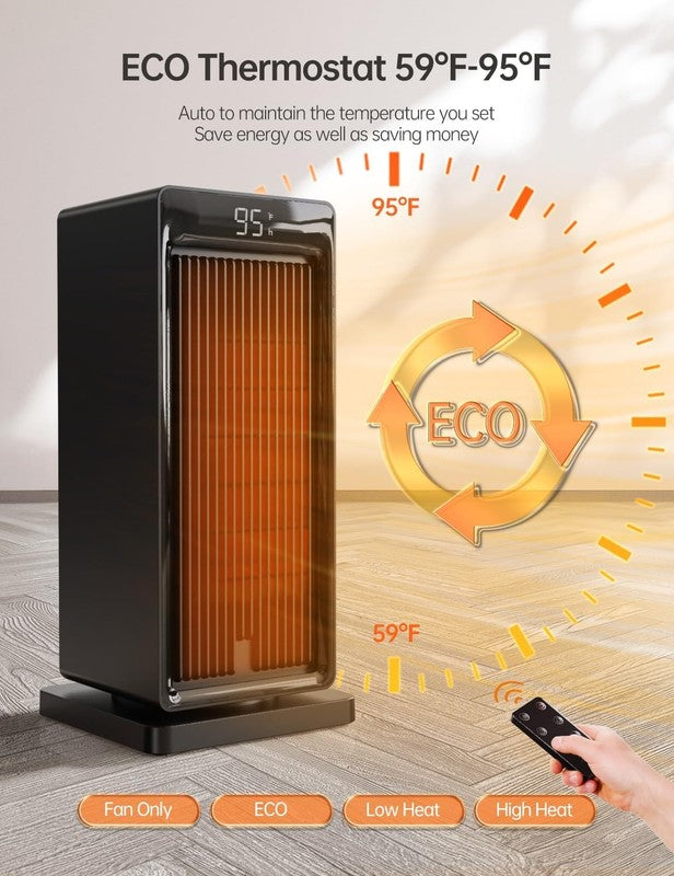 1500W Space Heater Indoor w/ ECO Thermostat Remote 90° Oscillating2