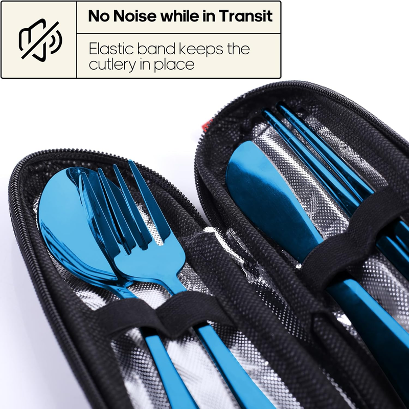 Reusable Travel Utensils Set Fork Spoon Stainless Steel with Case Blue2