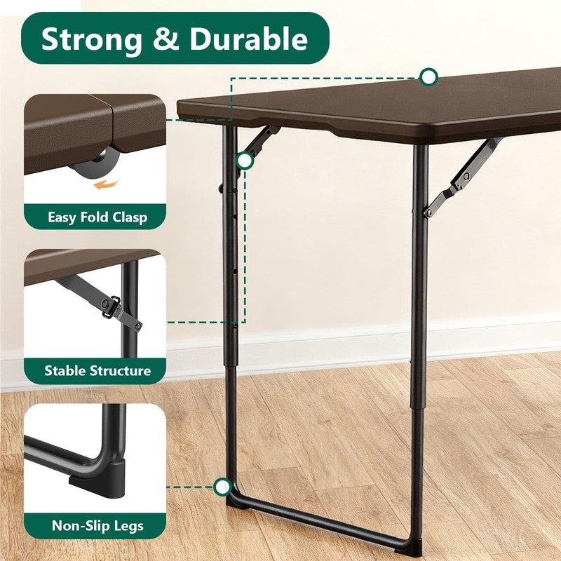 4FT Folding Table, Adjustable Height 23–29In, Heavy Duty Portable Table, Waterpr5