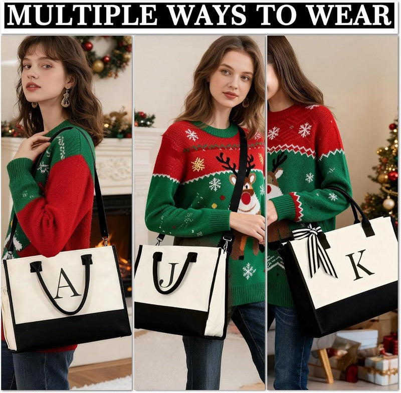 Christmas Gifts for Women - Initial Tote Bag & Makeup Bag, Womens Christmas Stoc2