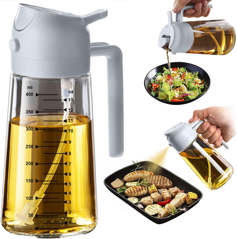 16oz Glass Olive Oil Sprayer 2 in 1 Dispenser Bottle Air Fryer BBQ Ash8