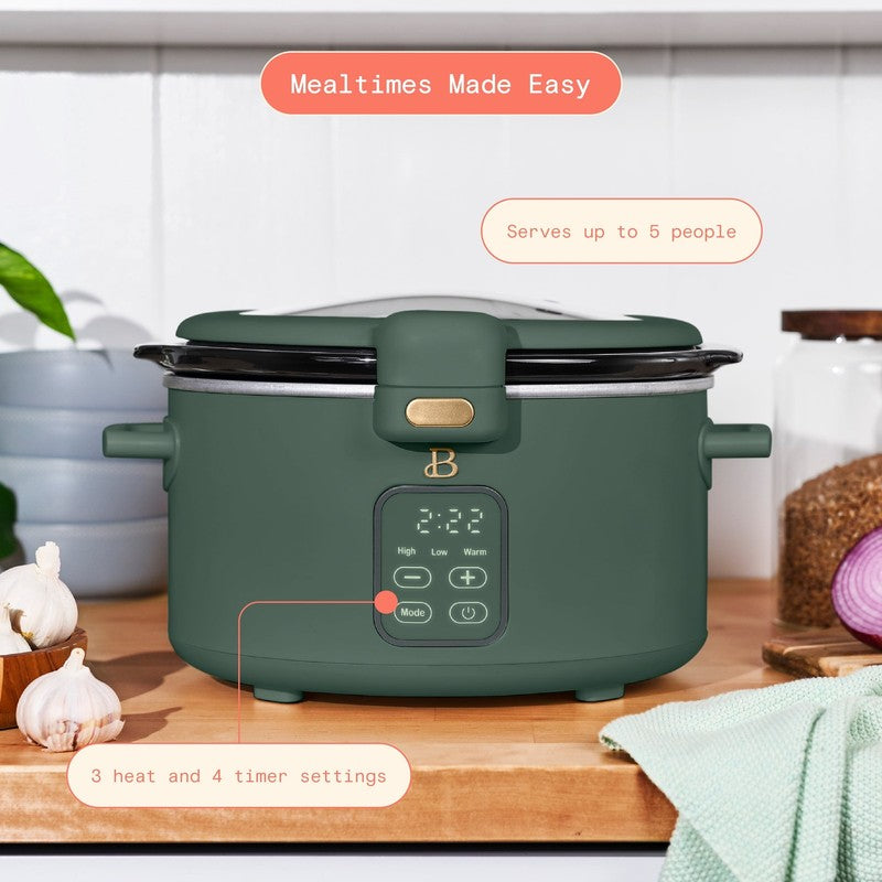 4 Qt Digital Slow Cooker with Hinged Locking Lid, Thyme Green by Drew Barrymore1