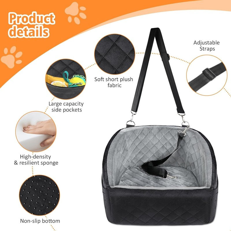 Dog Car Seat Small Dogs under 30lbs Washable Booster w/ Pockets Black/Grey3