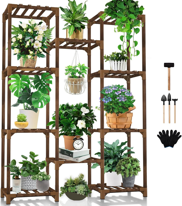 Plant Stand Indoor Outdoor,  Tall Plant Shelf for Multiple Plants, 10 Tiers 11 P11