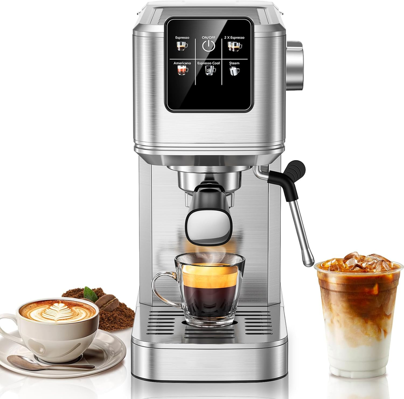 20 Bar Espresso Machine Stainless Steel with Milk Frother Touch Screen9