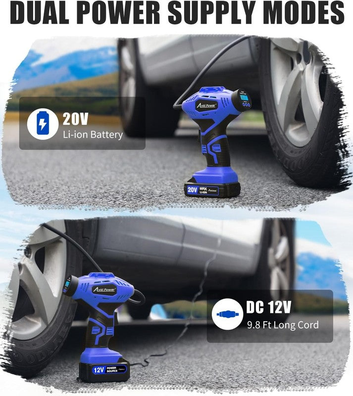 Cordless 20V Tire Inflator Portable Air Compressor w/ Digital Gauge & Adapter4