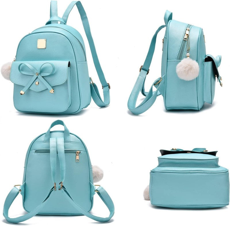 Girls Bowknot 3-Pieces Fahsion Leather Backpack Backpack Purse for Women Rucksac2
