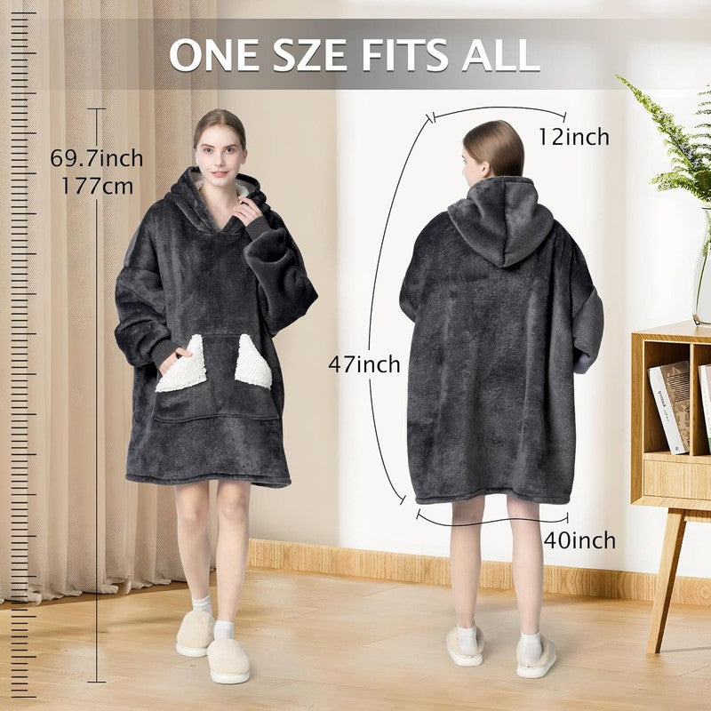 Wearable Blanket Hoodie, Oversized Sherpa Fleece Sweatshirt Blanket with Giant H4