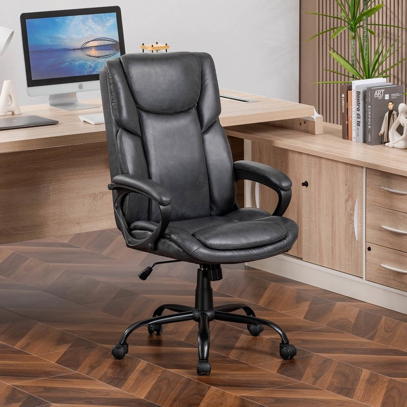 Executive Ergonomic High Back Leather Home Office Desk Chair, Gray1