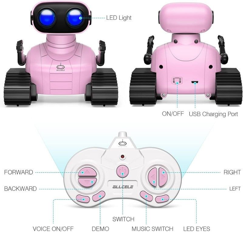 Girls Robot Toy, Rechargeable RC Robot for Kids, Remote Control Toy with Music a4