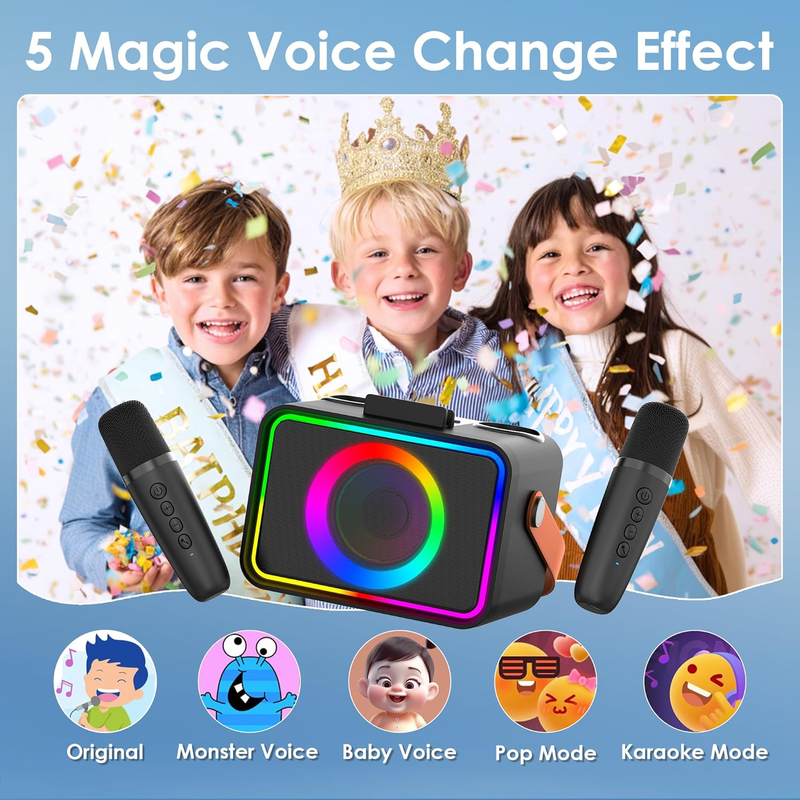 Bluetooth Karaoke Machine w/ 2 Wireless Microphones LED Party Speaker PA2
