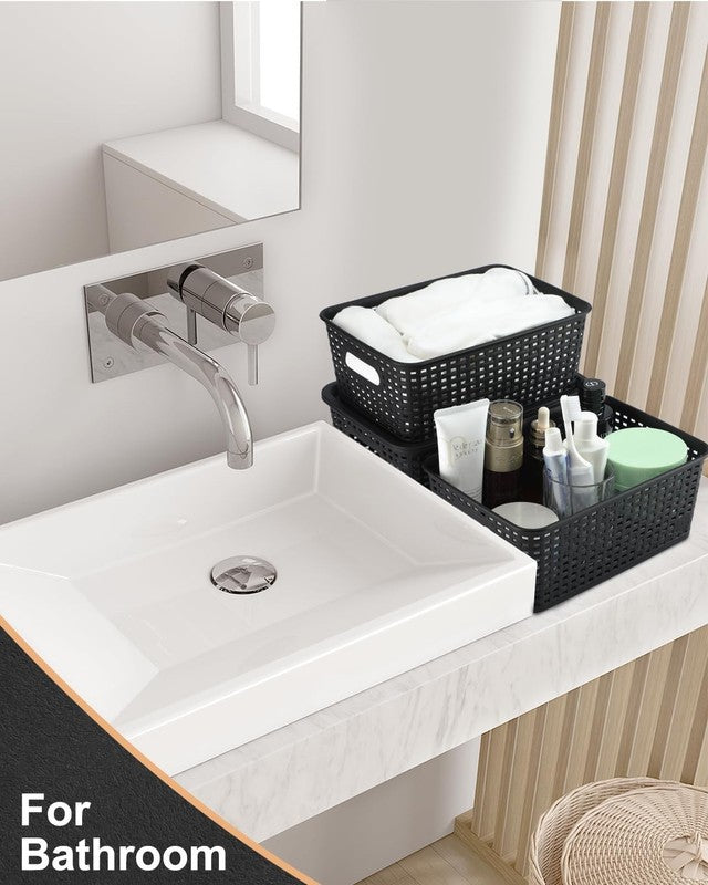 6 Pack Plastic Storage Bins with Lids, Stackable Organizer Baskets Black5