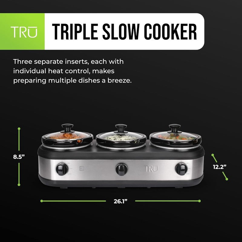 Triple Buffet Server 3×2.5QT Crock Pot Warmer w/ Lids & Spoons, 3 Temp1