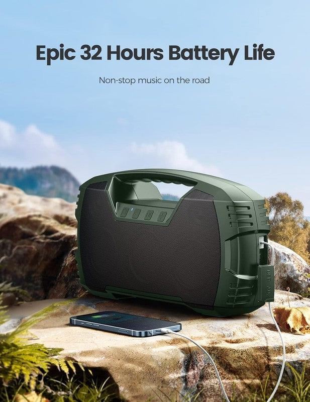 IPX7 Waterproof Bluetooth Speaker, 40W, 32H Playtime, Deep Bass, Green3