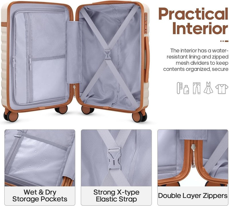 3 Piece Luggage Set 20" Carry On Spinner Hardside Suitcase w/ TSA Lock Beige1