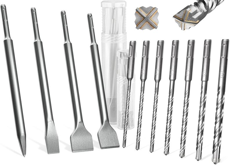 Carbide SDS-Plus Rotary Hammer Drill & Chisel Bit Set with Case (11 Pcs)0