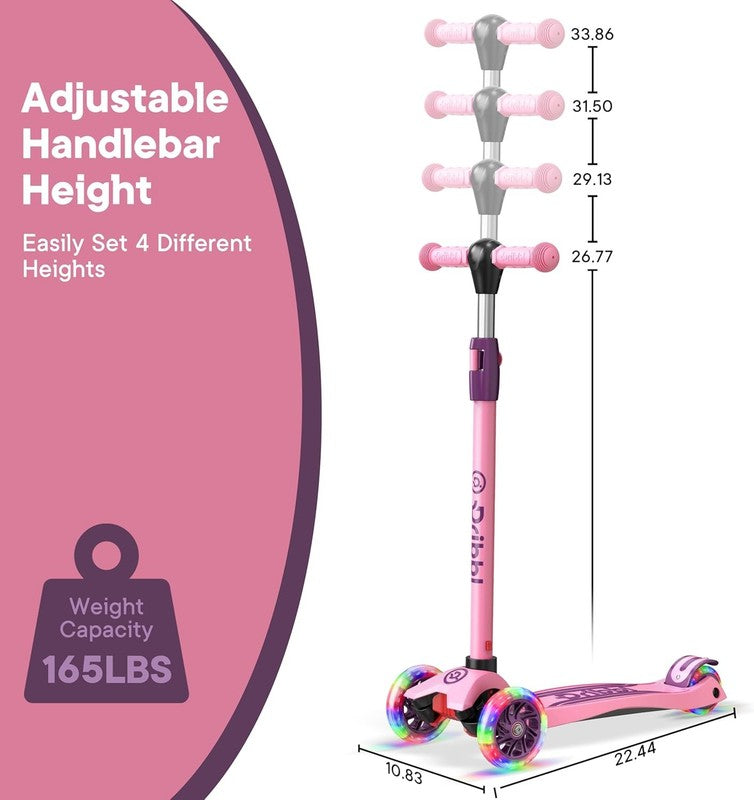 3 Wheel Kids Scooter Lean to Steer Adjustable Handlebar Wide Deck Purple/Pink3