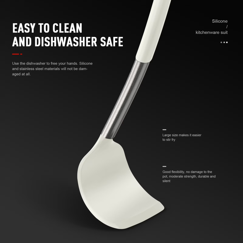 Silicone Cooking Utensils Set Heat Resistant Kitchen Tools Cream White3