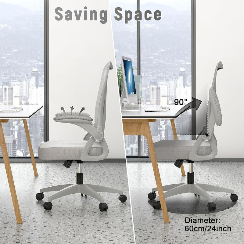 Ergonomic Mesh Office Chair Mid Back Swivel Desk Chair Flip Up Arms Grey5