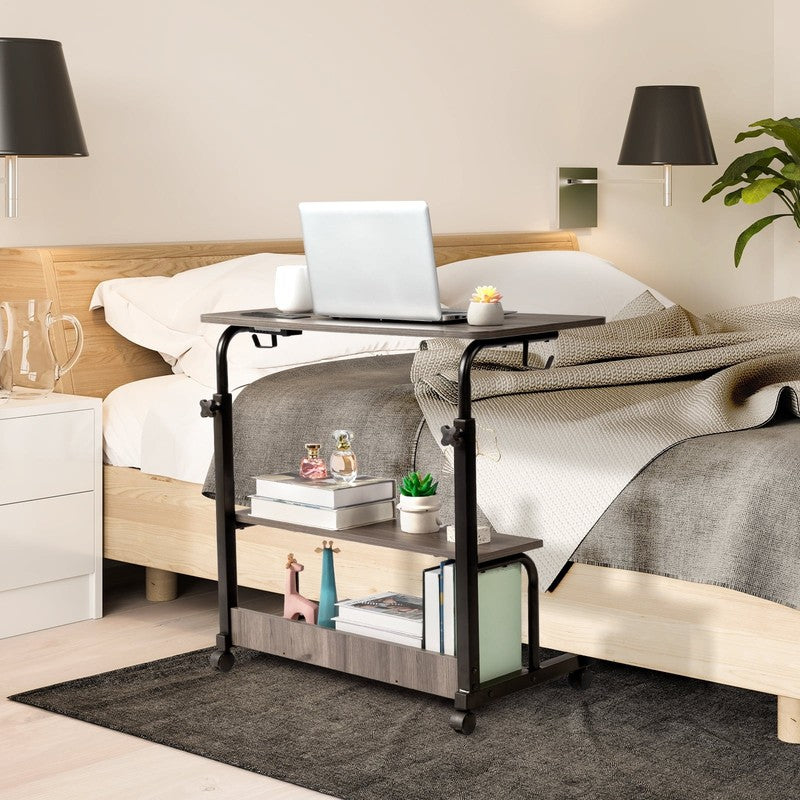 Rolling Adjustable Laptop Desk Side Table Sofa End Cart w/ Charging Station3