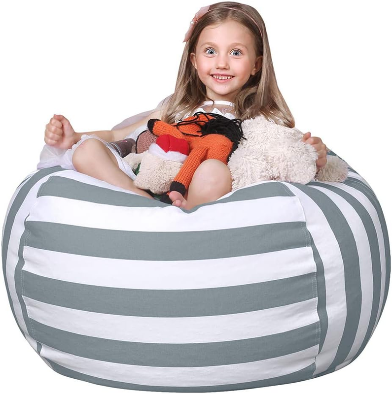 Kids Stuffed Animal Storage Bean Bag Cover XL Cotton Canvas Grey9