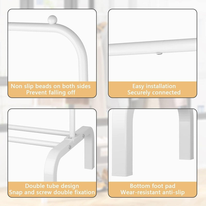 Metal Clothes Rack with Bottom Shelf, Garment Rack for Hanging Clothes White6