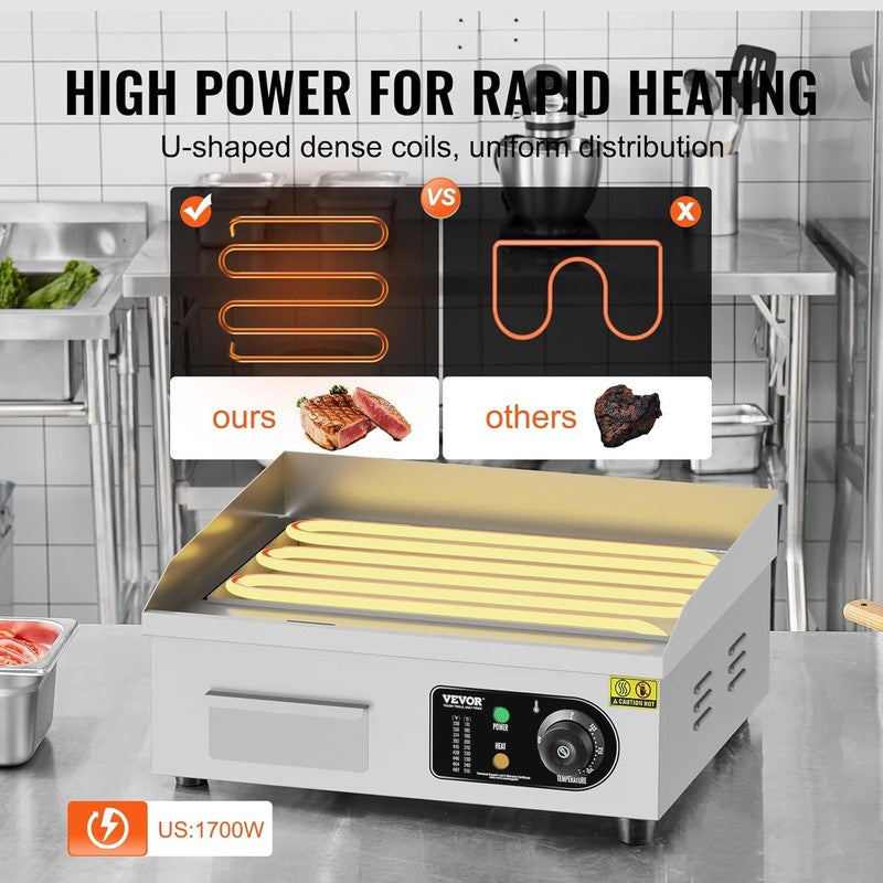 1700W Commercial Electric Griddle 18in Stainless Steel Flat Top Adjustable Temp2