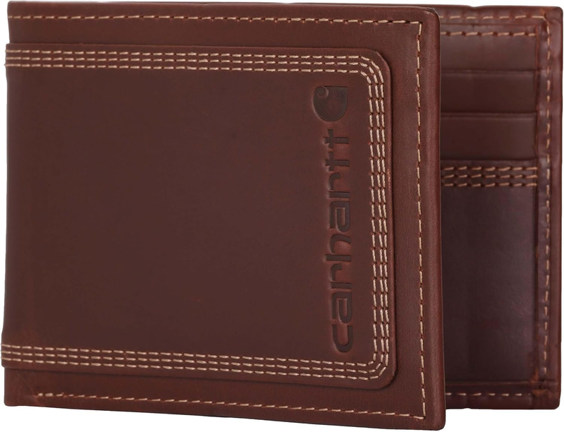 Men Rugged Leather Bifold Wallet Brown Triple Stitch Multiple Styles9