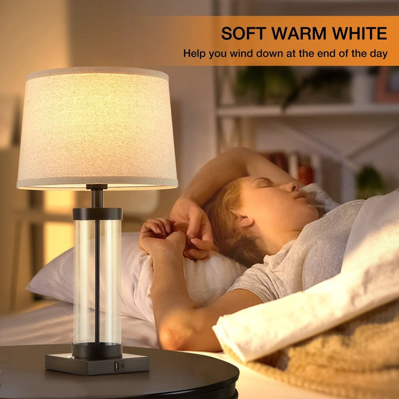 Dimmable Glass Table Lamps Set of 2 with USB Ports for Modern Living Room4