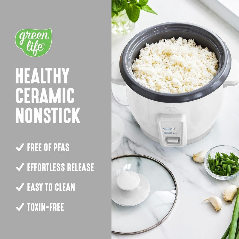 Rice Cooker 3-Cup PFAS-Free Ceramic Removable Pot White Multicooker2