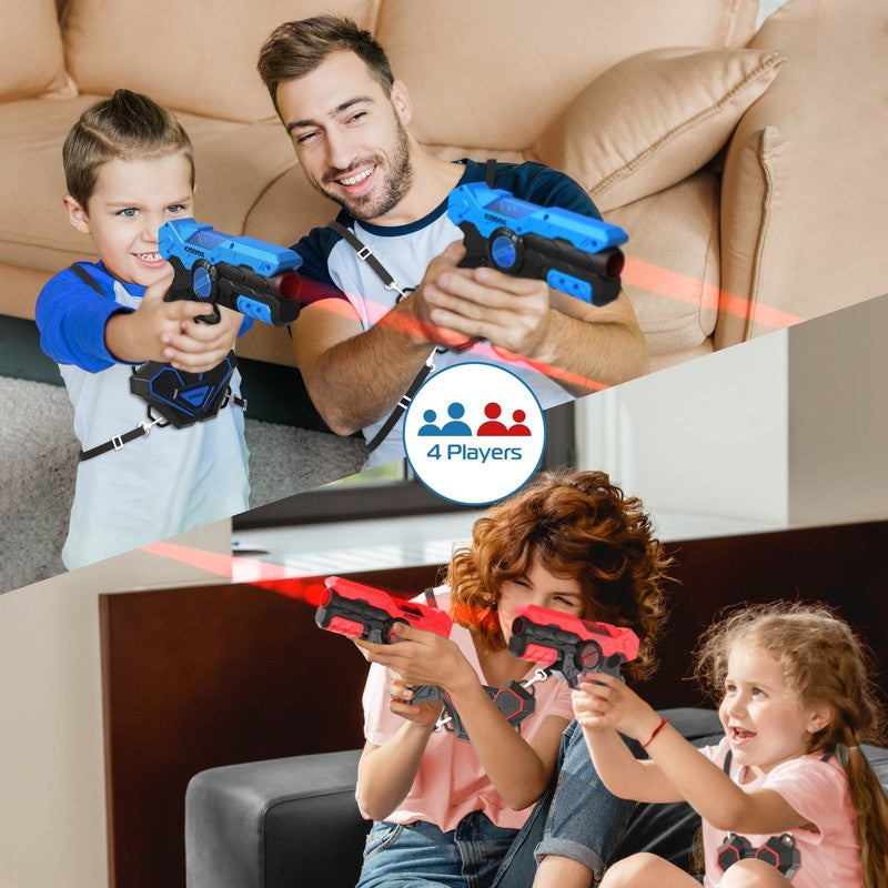 Laser Tag Blasters Set of 4 w/ Guns & Chest Plates Battery Powered Blue Red7