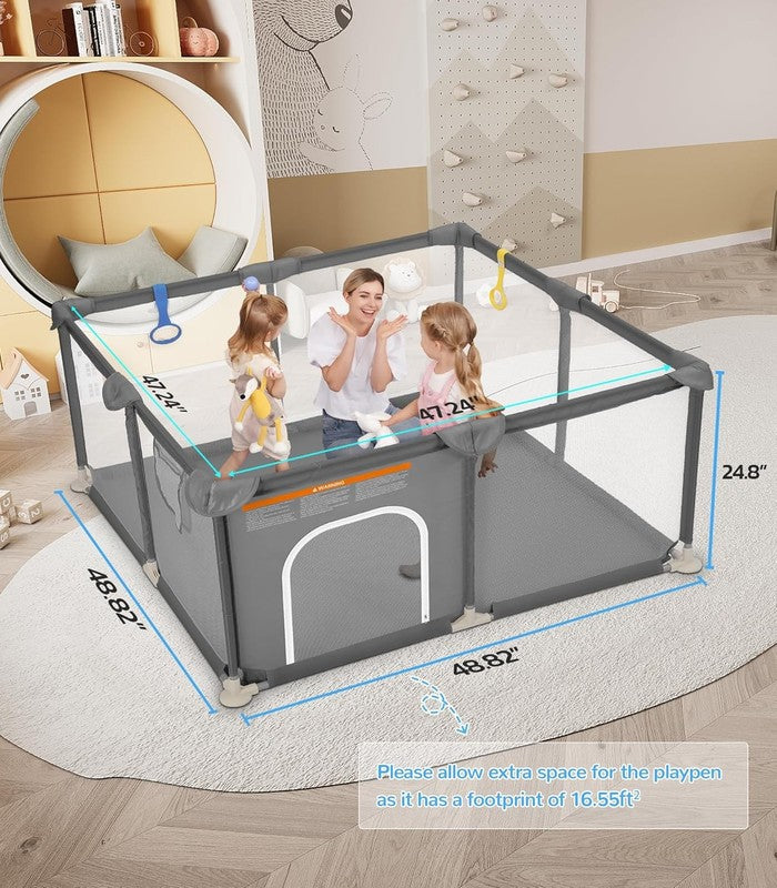 Safe Baby Playpen 48"x48" Indoor/Outdoor Activity Center with Gates - Grey1