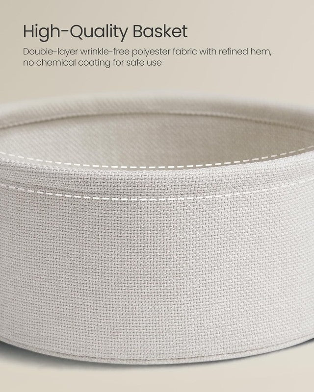 Small Round Side Table Nightstand with Fabric Basket Cream White7
