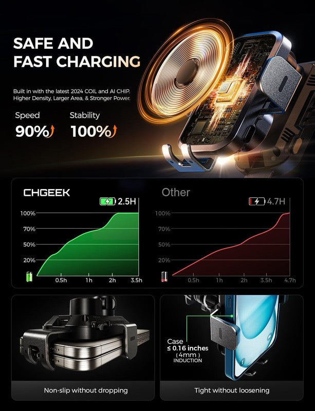 15W Wireless Car Charger Mount, Auto Clamping Fast Charge for Dash, Windshield7